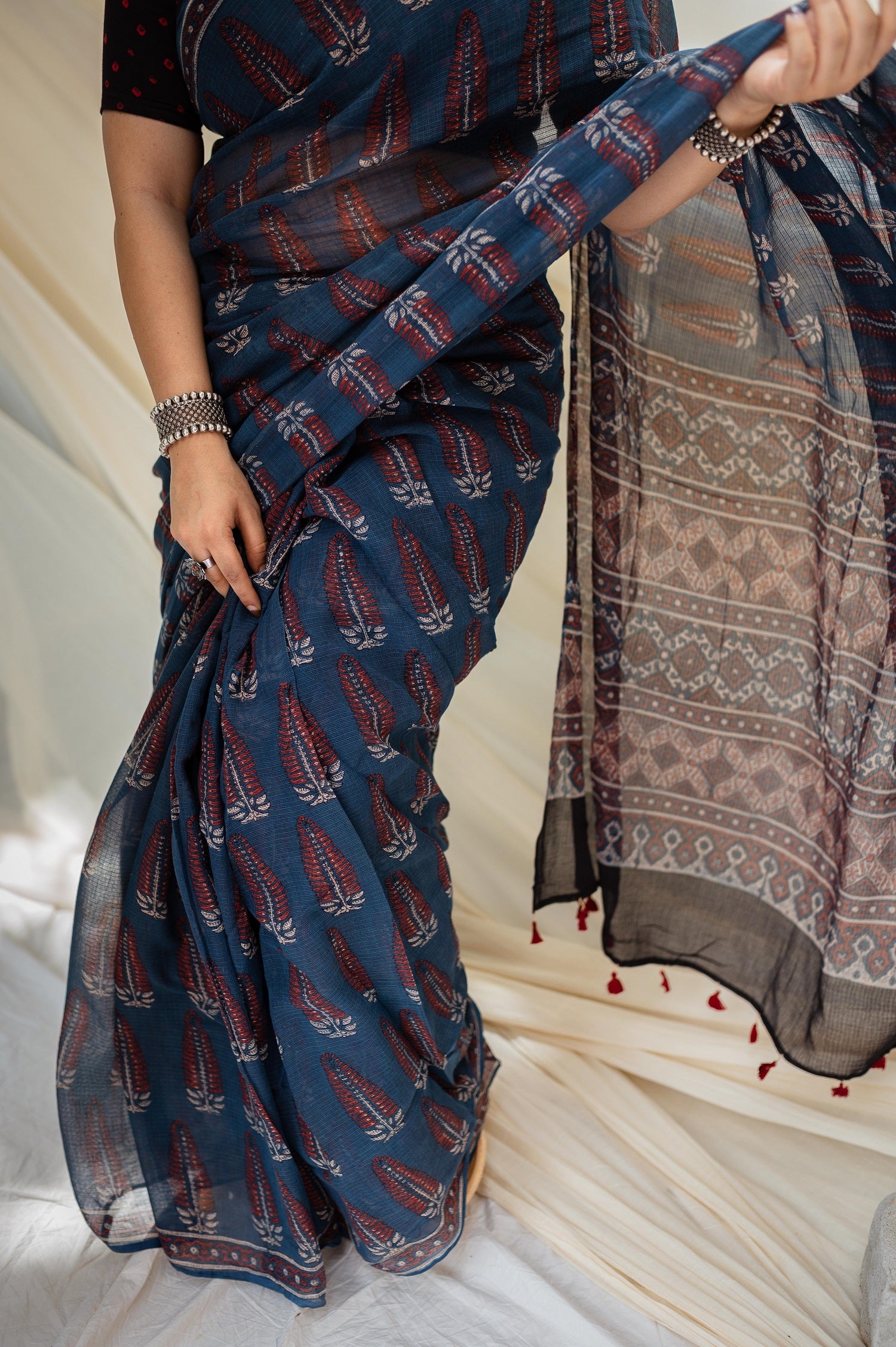 Ajrakh Natural Dyed Kota Doria Saree