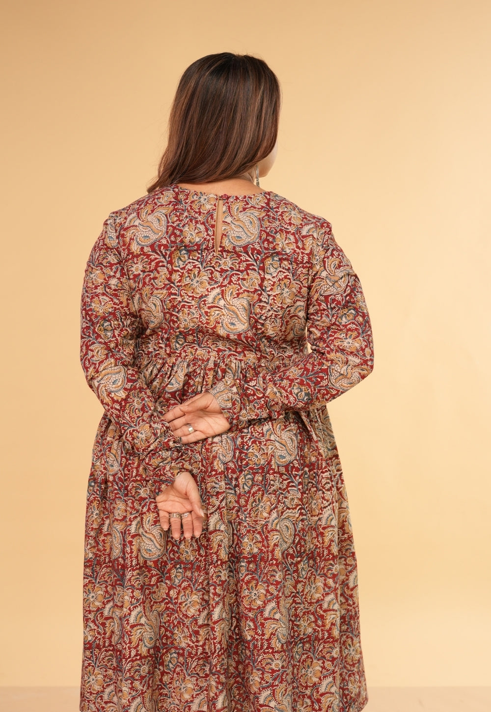 Farha Red Kalamkari Cotton A Line Kurta