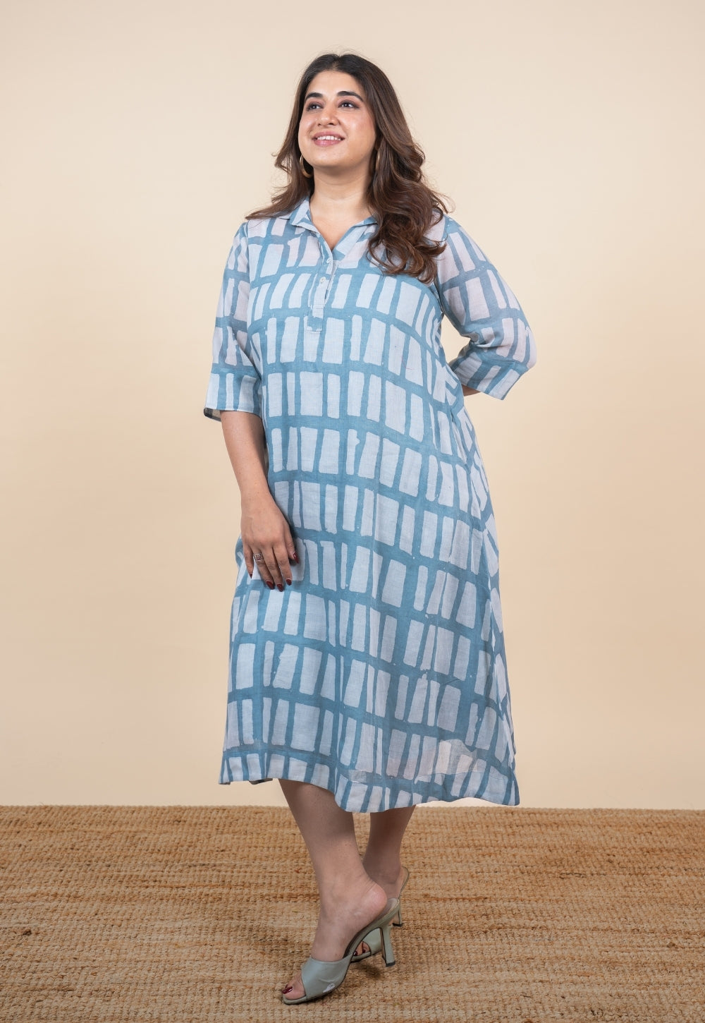 Misha Blue Batik MulMul A Line Dress