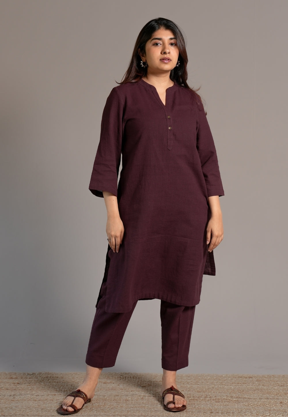 Wine Solid Slub Cotton Co-Ord Set - DyeVerse