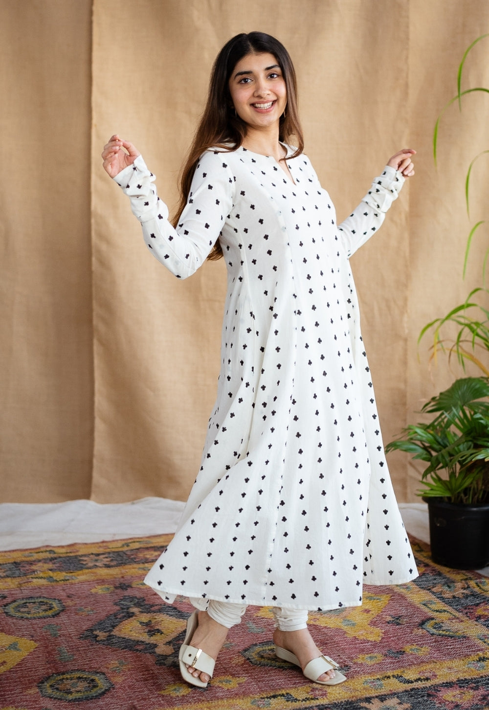 Shinat Block Printed Cotton Kali Kurta Set (3 Piece Set)