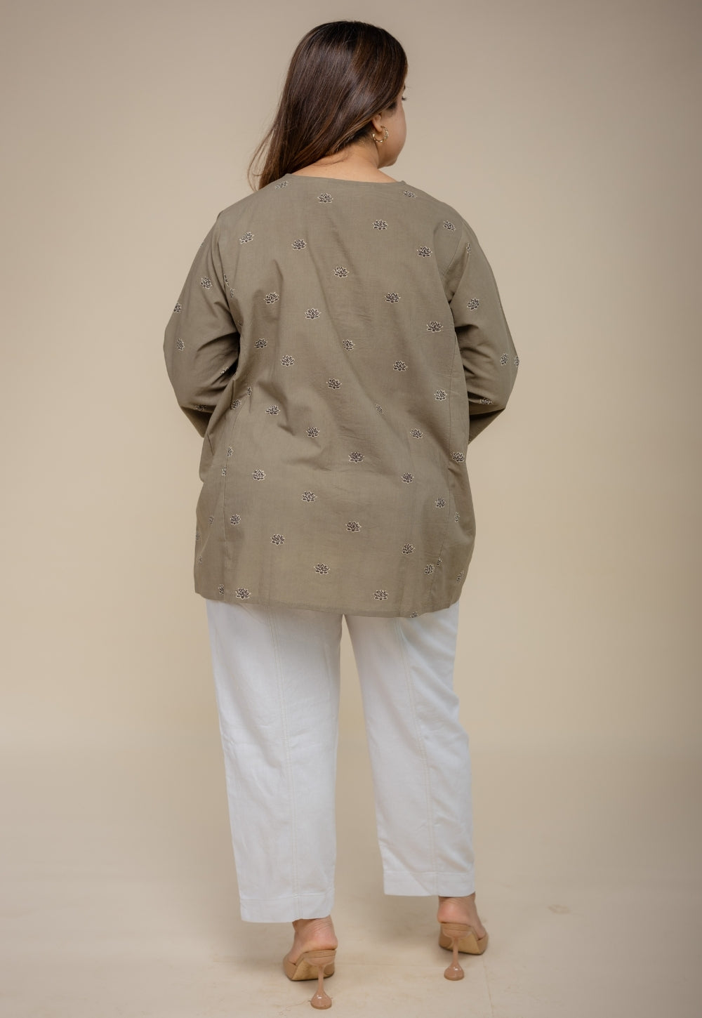 Charvi Grey Ajrakh Cotton Straight Short Top