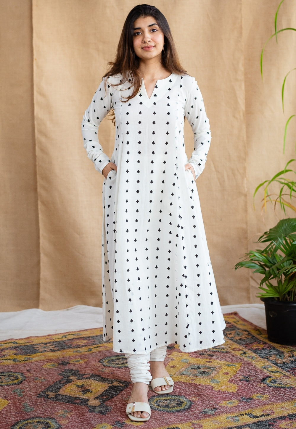 Shinat Block Printed Cotton Kali Kurta Set (3 Piece Set)