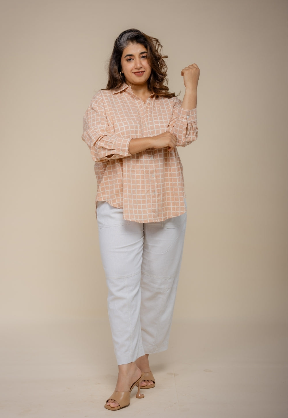 Ruhi Orange Hand Block Print Slub Cotton Anti-Fit Shirt