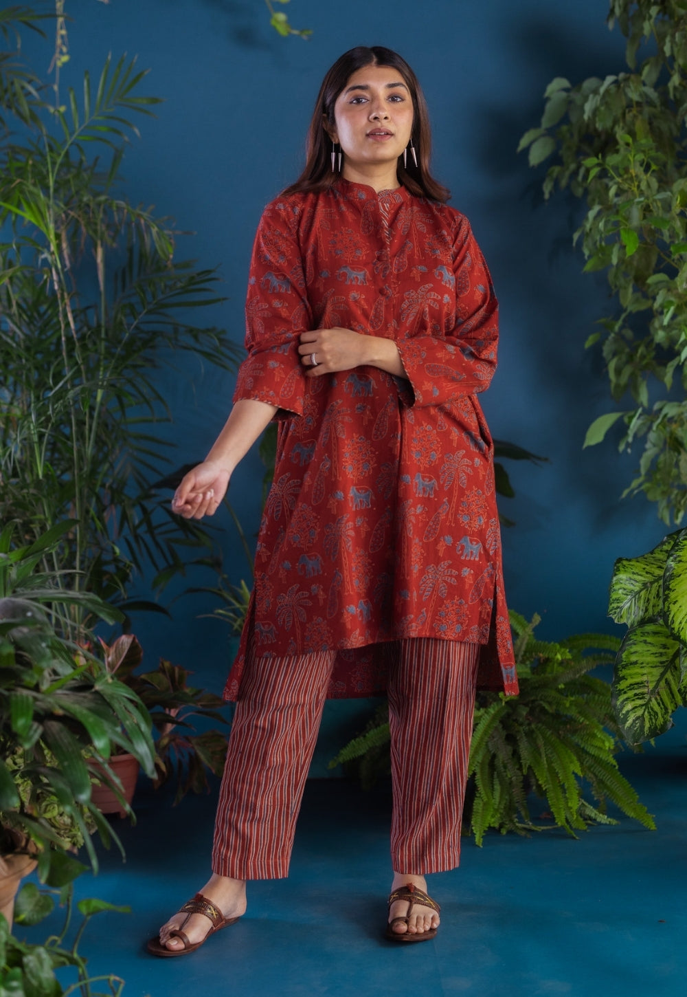 Prita Red Stripes Ajrakh Cotton Narrow Pant
