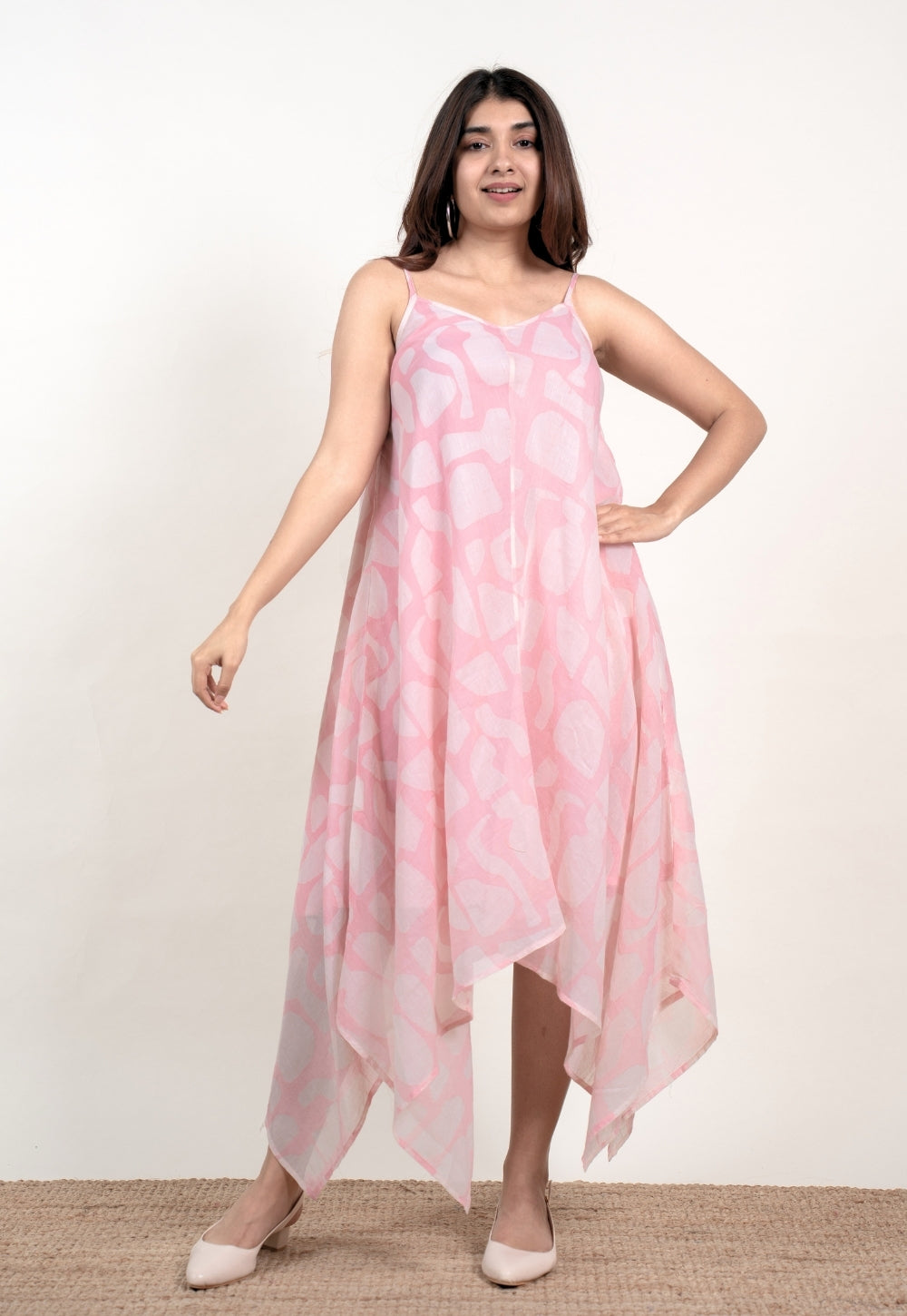 Farheen Pink Batik MulMul A Line Dress