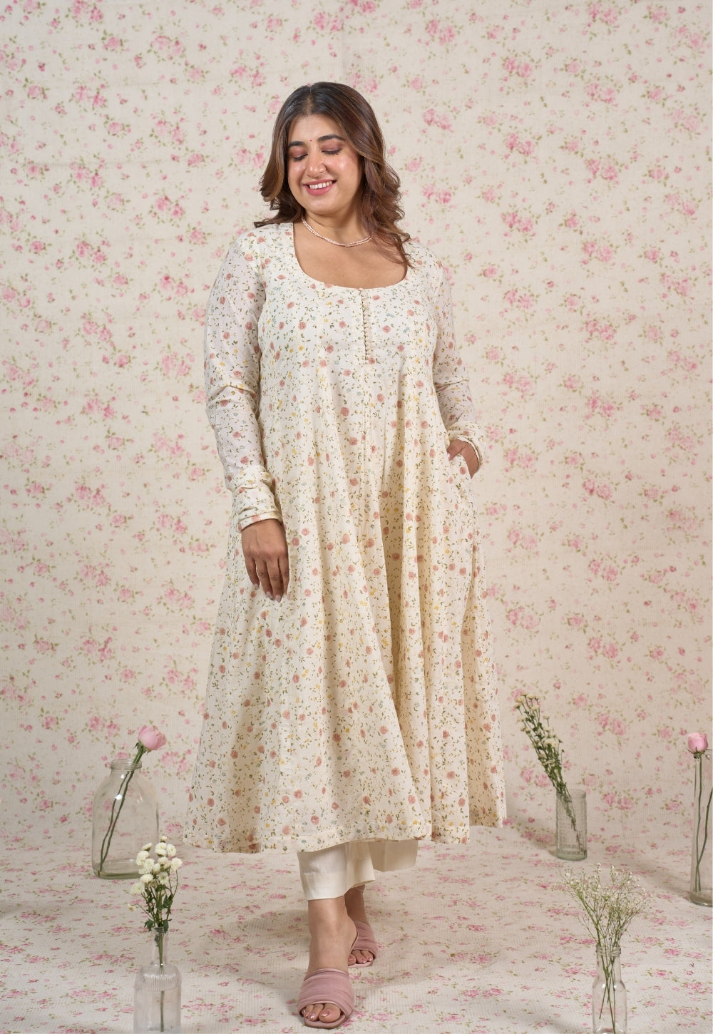 Tira White Sanganeri Mul Cotton Kali Kurta Set (Set of 2)