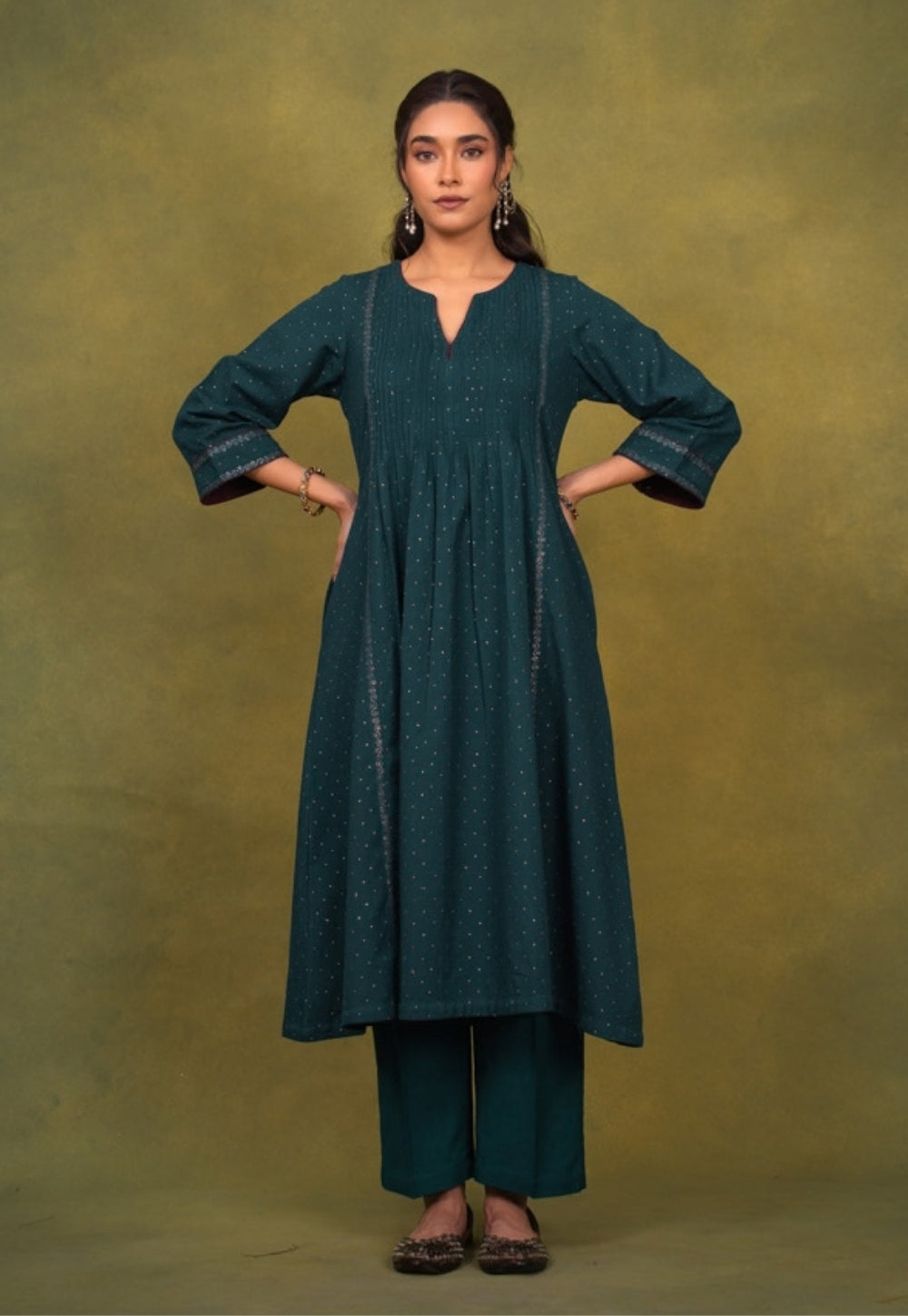 Jannat Blue Rogan Handblock Printed Cotton Kali Kurta Suit Set (Set of 3)