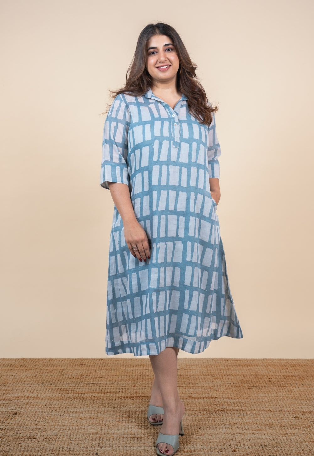 Misha Blue Batik MulMul A Line Dress