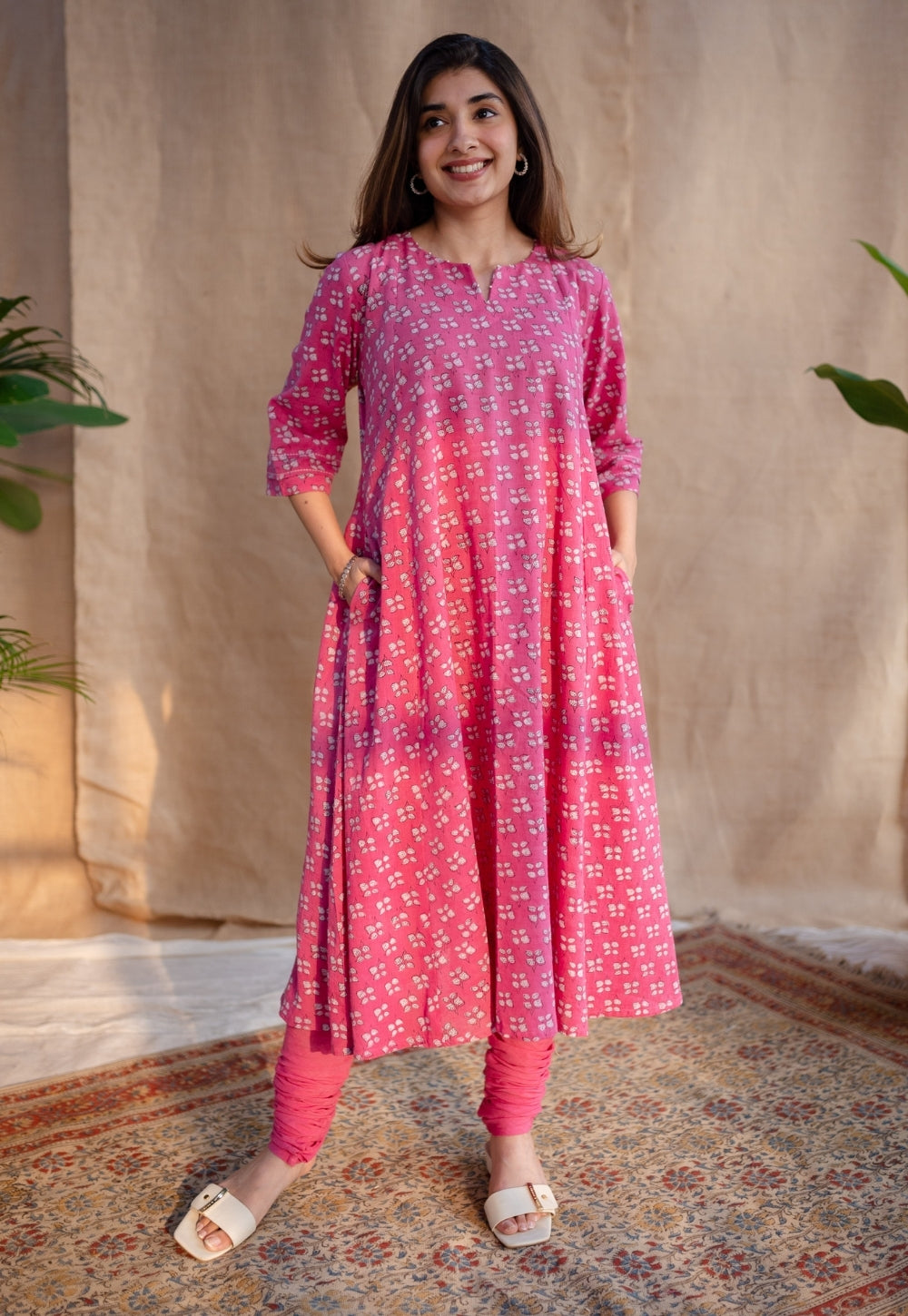 Eaira Dabu Slub Cotton Hand Embroidered Kali Kurta Set (Set of 2)