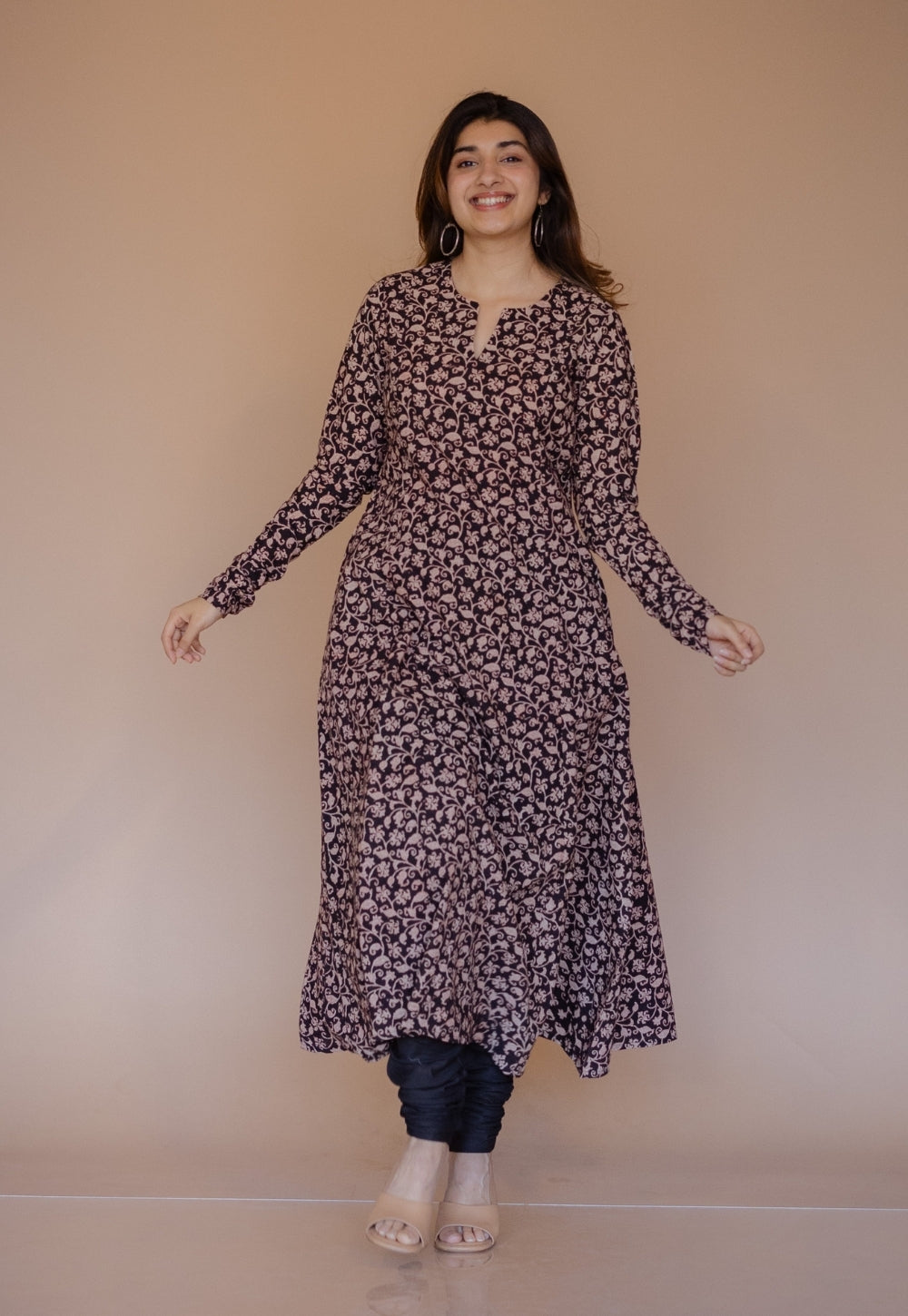 Shinat Black Bagru Cotton Kali Kurta
