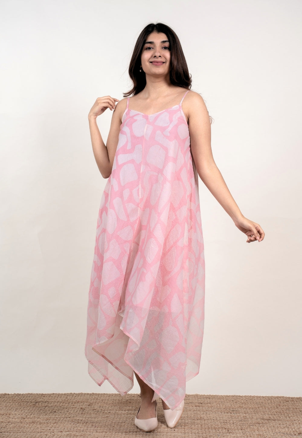 Farheen Pink Batik MulMul A Line Dress