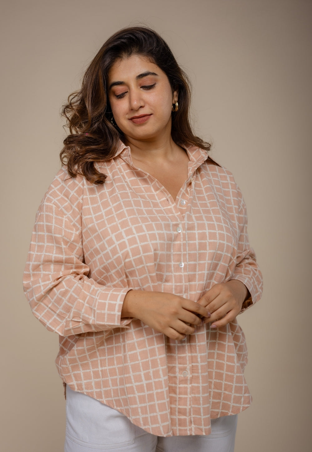Ruhi Orange Hand Block Print Slub Cotton Anti-Fit Shirt