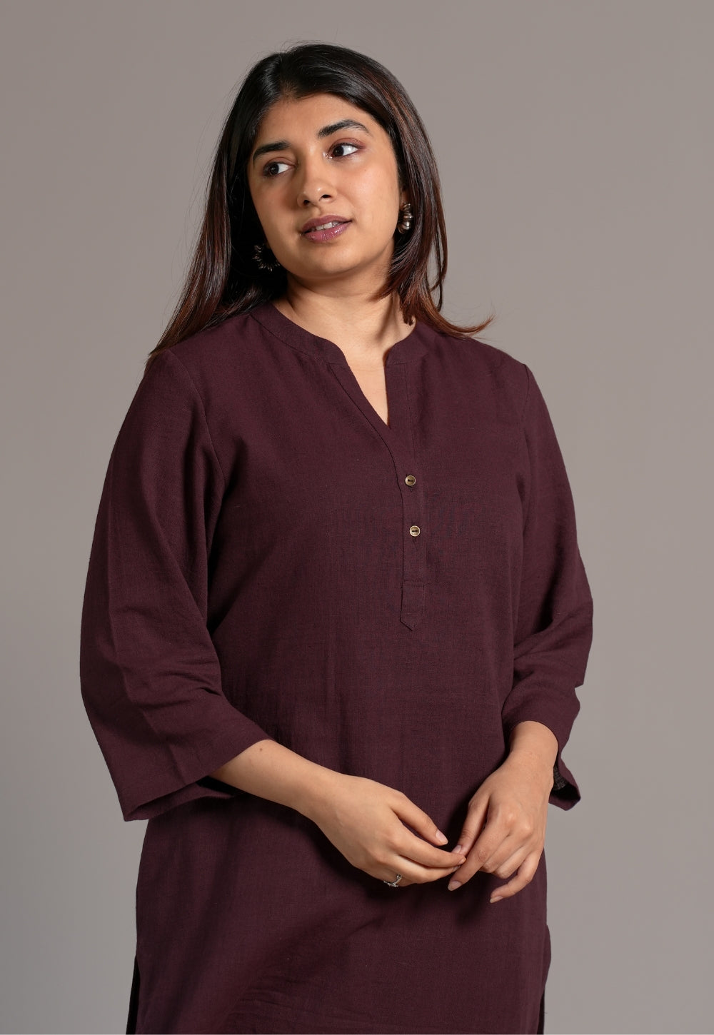 Wine Solid Slub Cotton Straight Co-Ord Set - DyeVerse