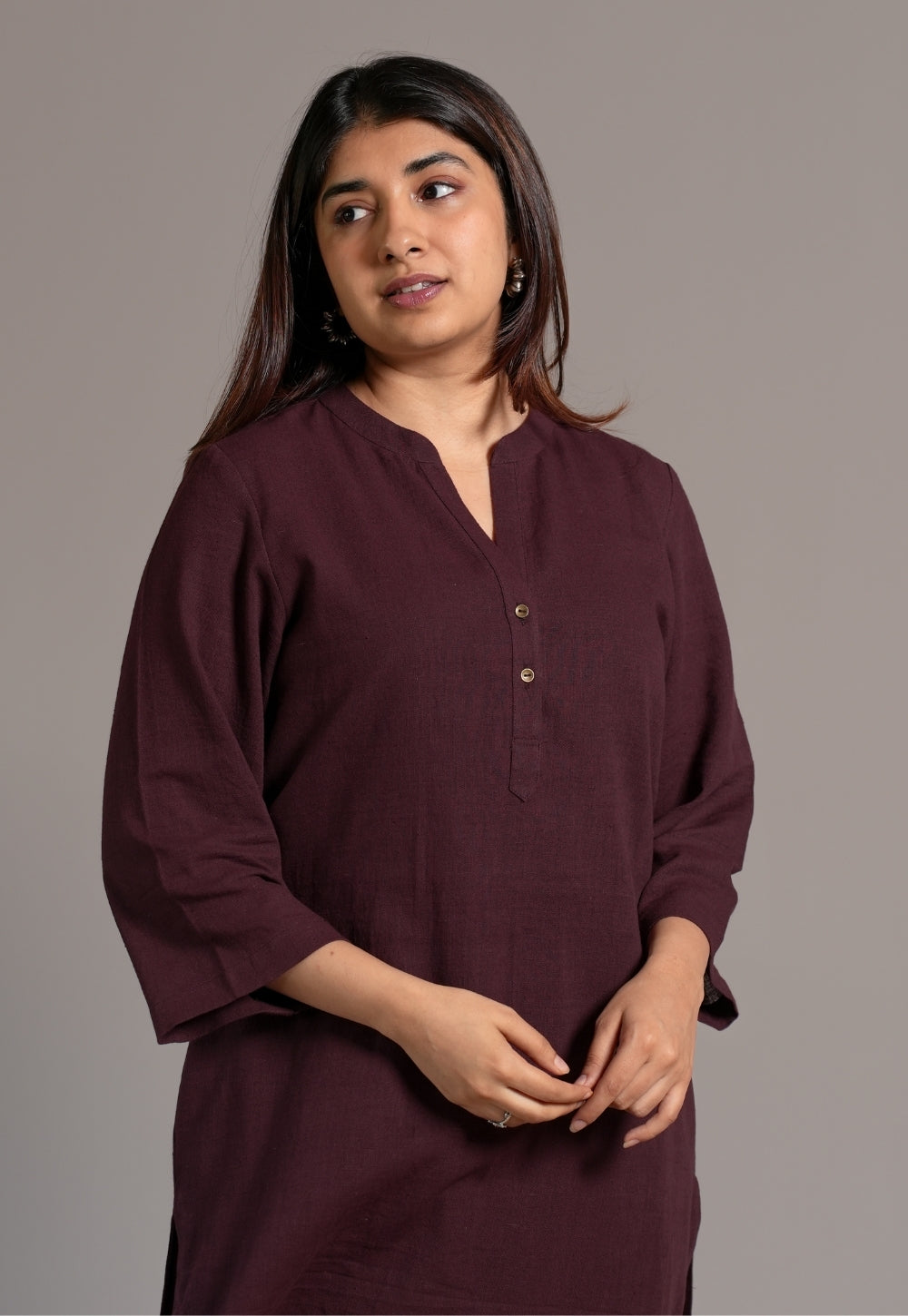 Wine Solid Slub Cotton Straight Kurta - DyeVerse