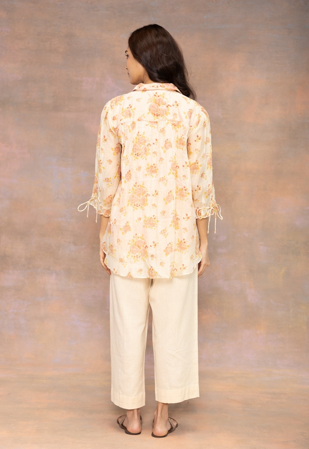 Myra Beige Solid Cotton Flex Narrow Pant