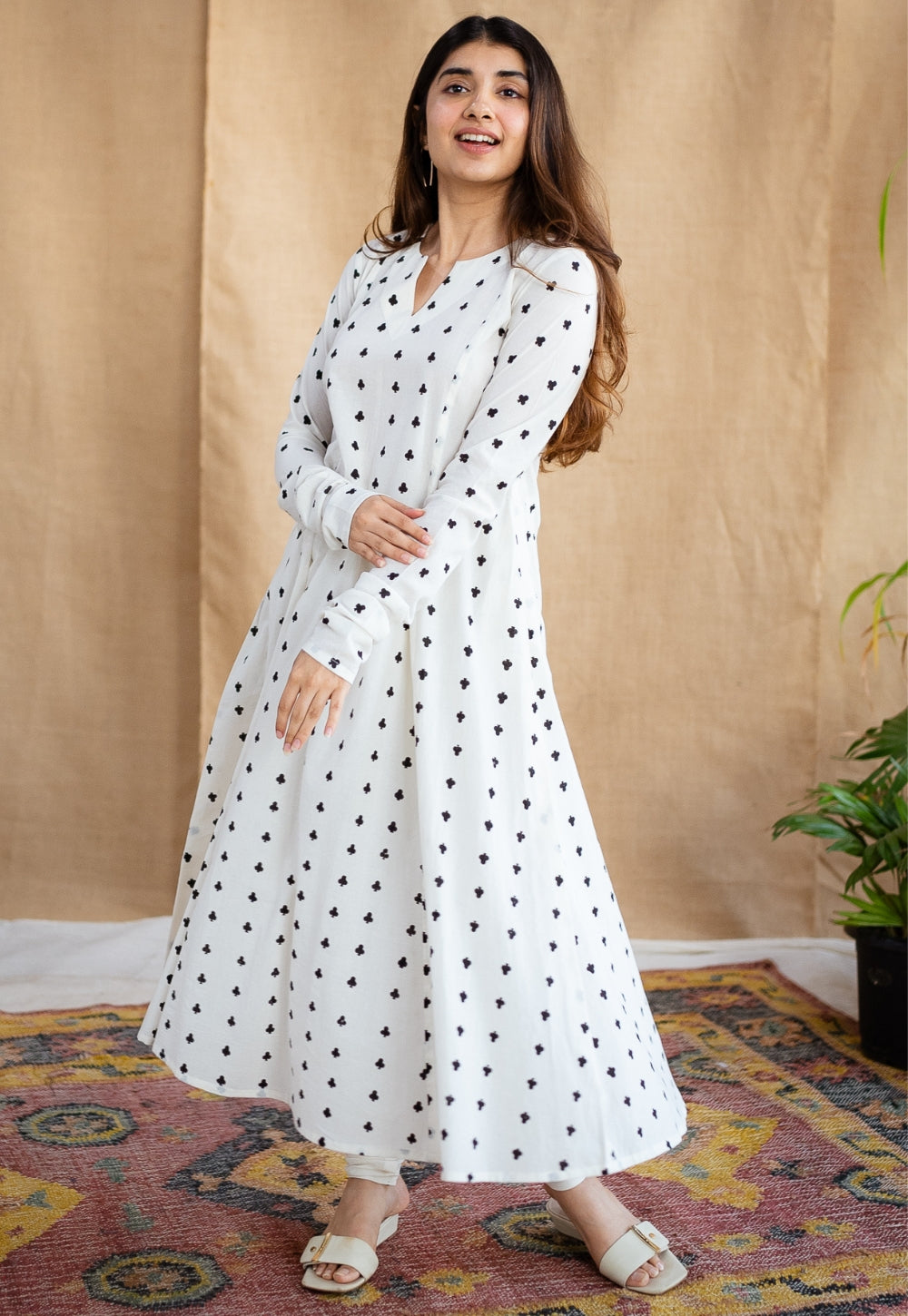 Shinat Block Printed Cotton Kali Kurta with Dupatta