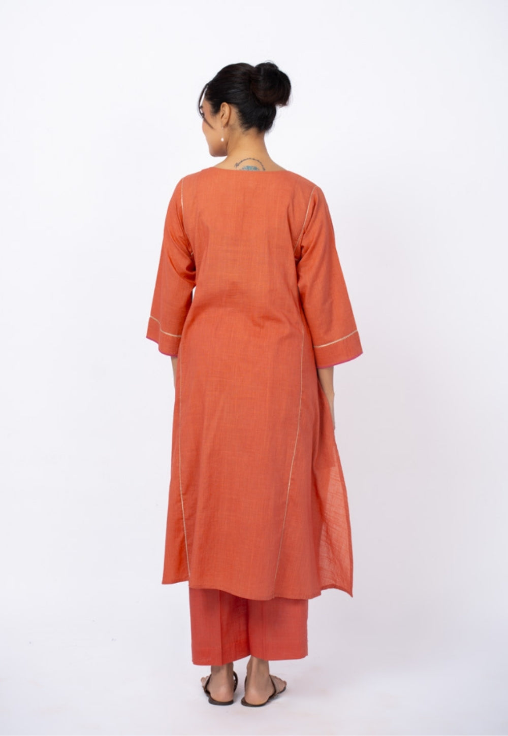 Adhya Orange Solid Slub Cotton Jhabbha Kali Kurta Suit Set with Printed Dupatta(Set of 3) (Copy)