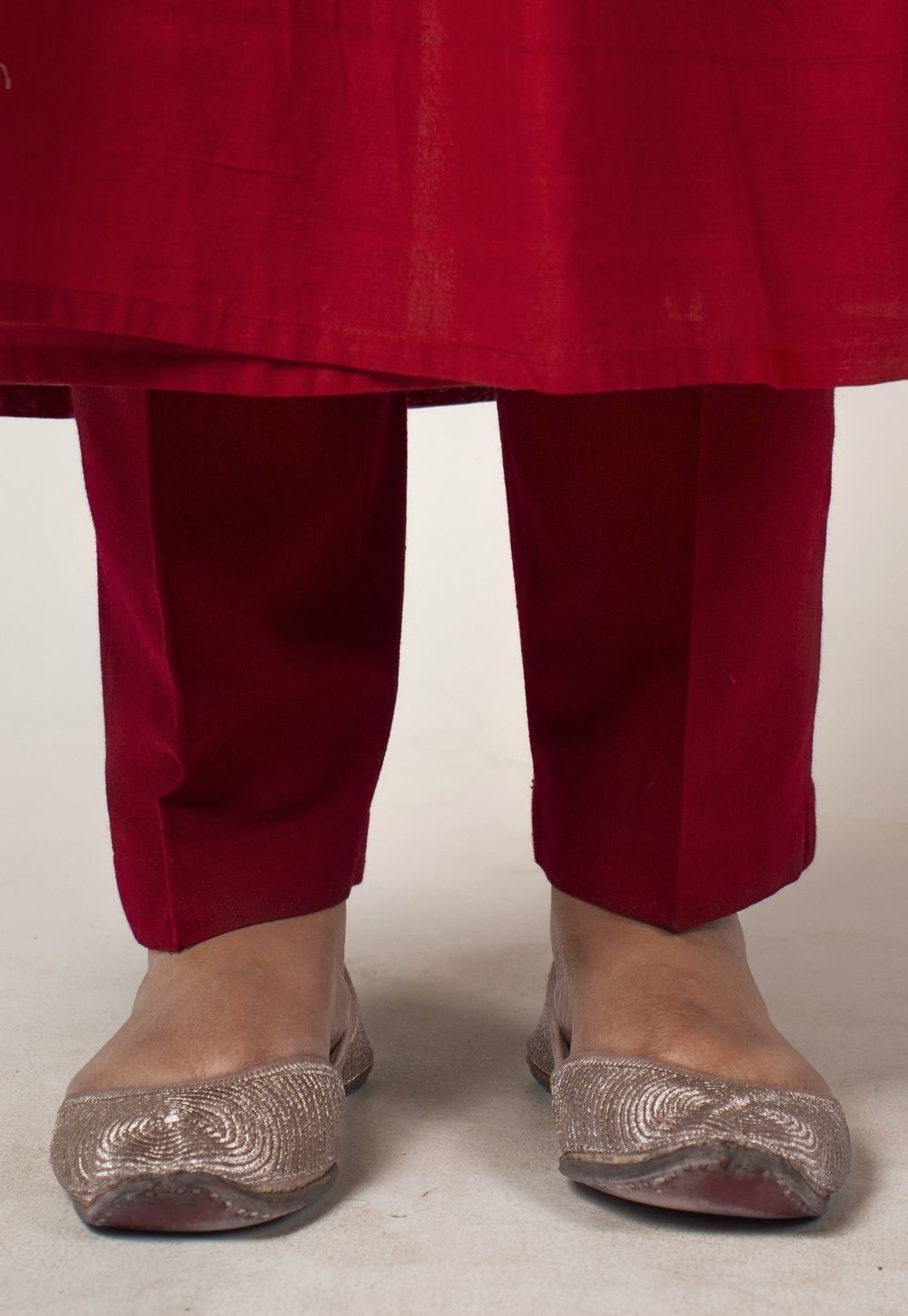 Prita Red Solid Cotton Flex Narrow Pant