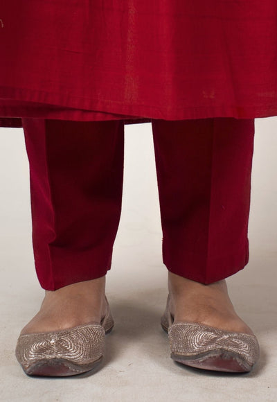 Prita Red Solid Cotton Flex Narrow Pant