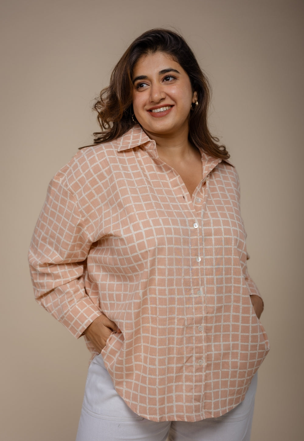 Ruhi Orange Hand Block Print Slub Cotton Anti-Fit Shirt