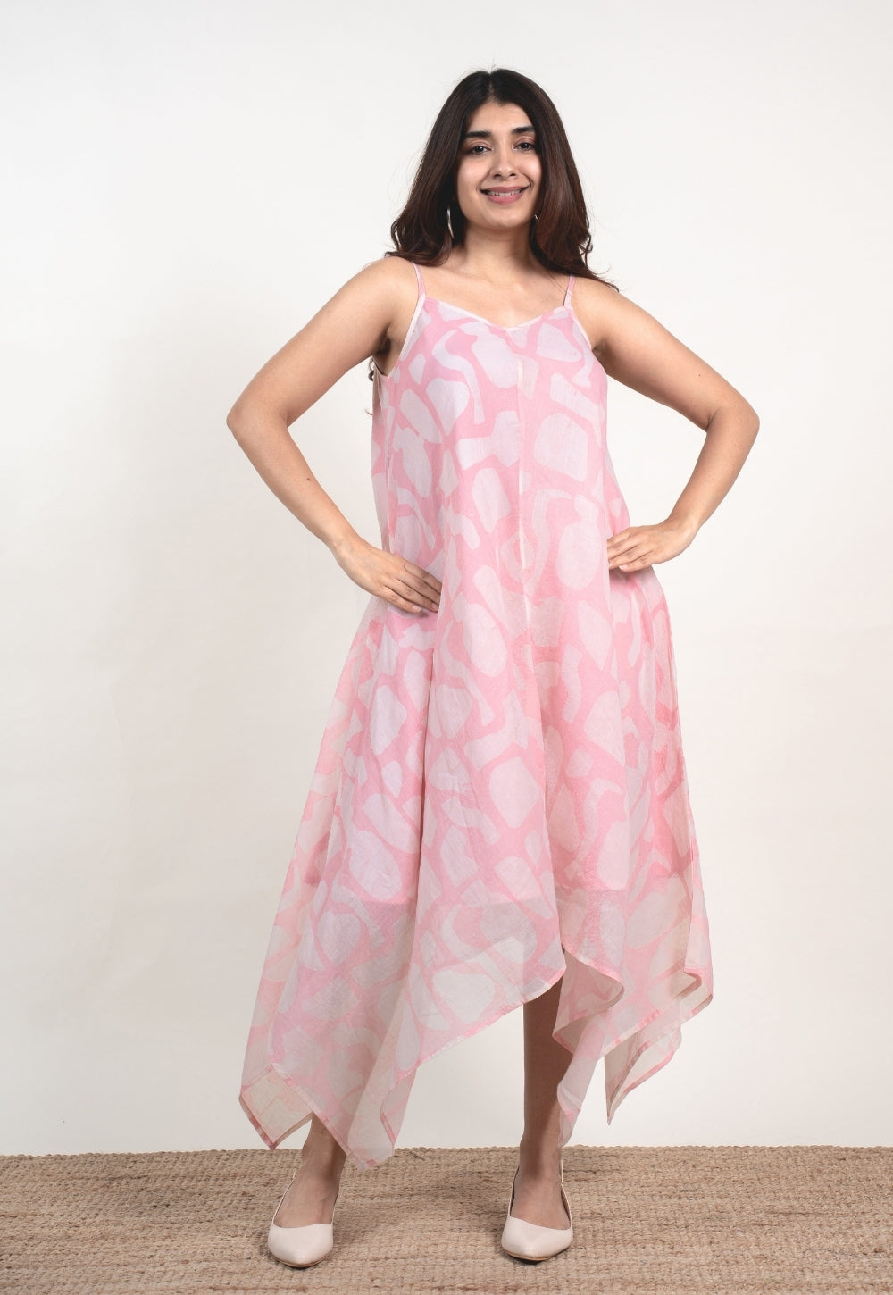 Farheen Pink Batik MulMul A Line Dress
