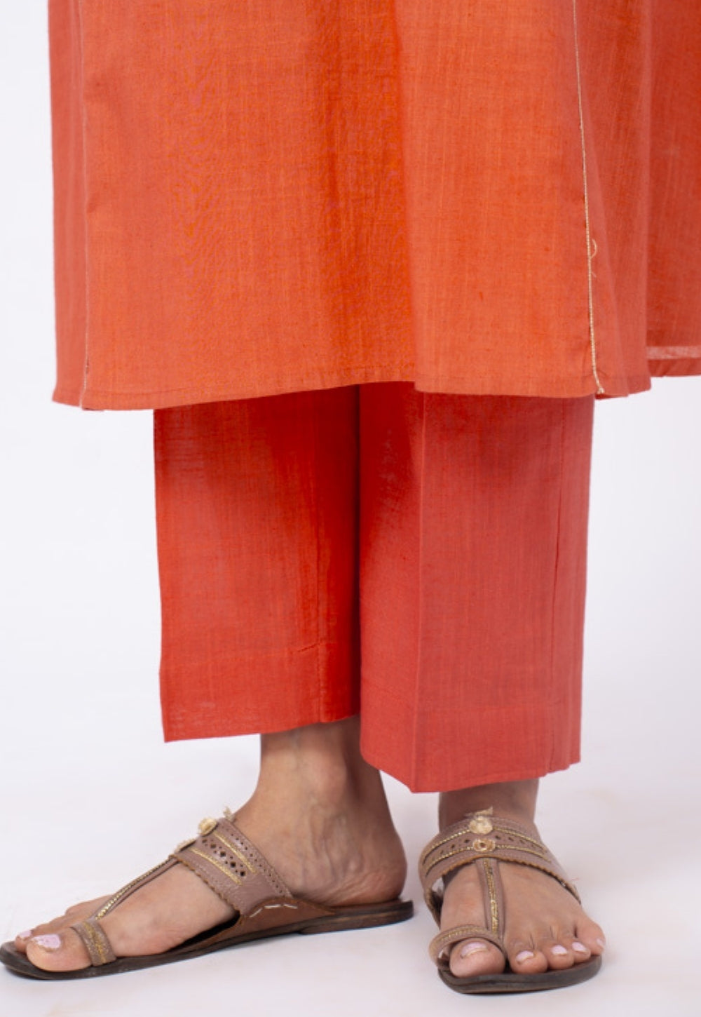 Adhya Orange Solid Slub Cotton Jhabbha Kali Kurta Suit Set with Printed Dupatta(Set of 3) (Copy)