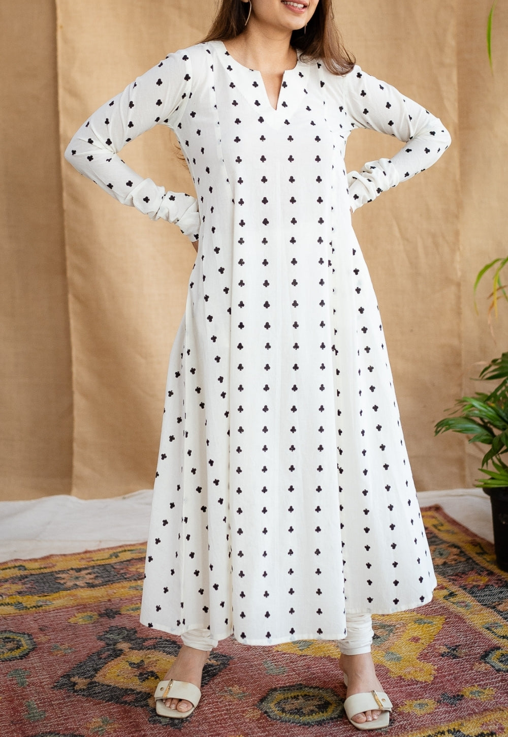 Shinat Block Printed Cotton Kali Kurta Set (3 Piece Set)