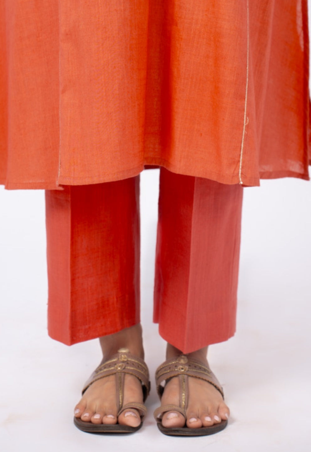 Adhya Orange Solid Slub Cotton Jhabbha Kali Kurta Suit Set with Printed Dupatta(Set of 3) (Copy)