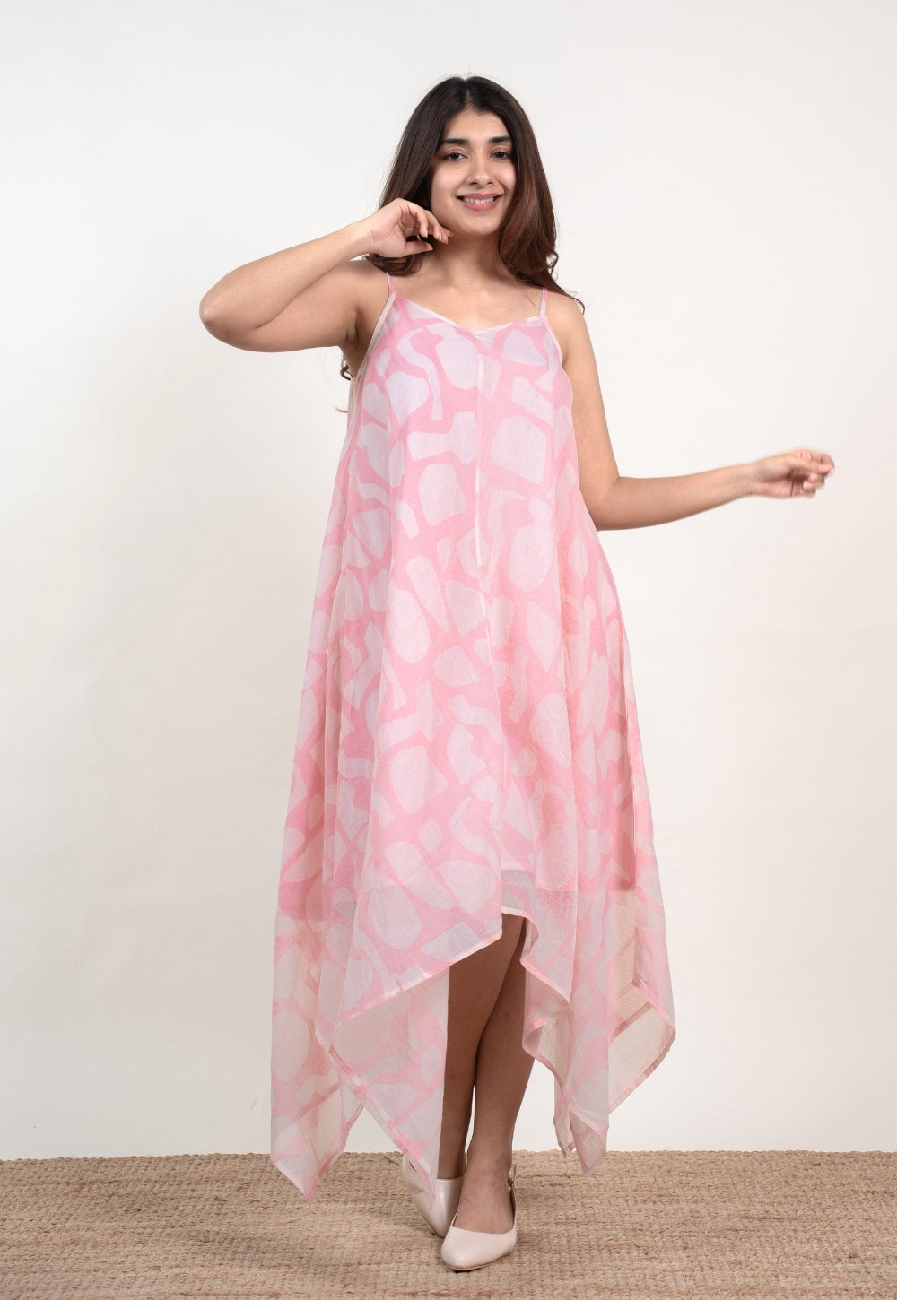 Farheen Pink Batik MulMul A Line Dress