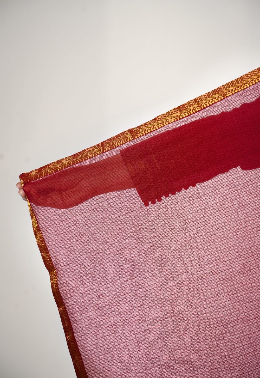 Cherry Red Solid Kota Doria Cotton Dupatta with Mangalgiri Border
