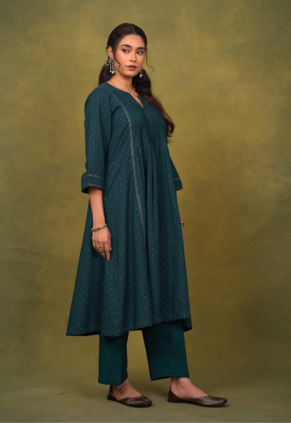 Jannat Blue Rogan Handblock Printed Cotton Kali Kurta Suit Set (Set of 3)