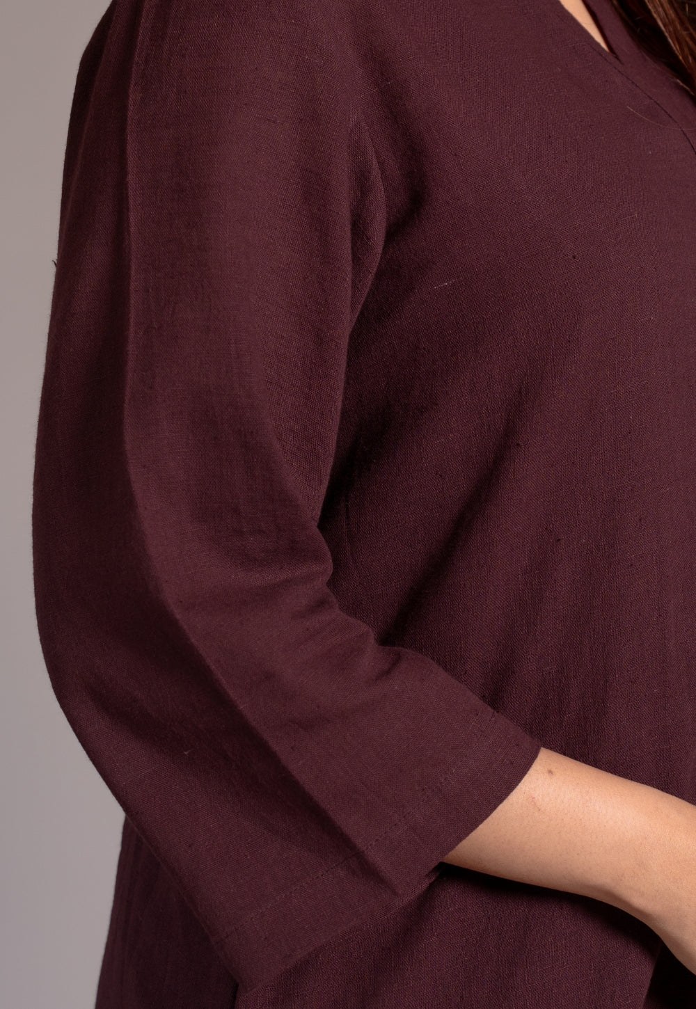 Wine Solid Slub Cotton Straight Co-Ord Set - DyeVerse