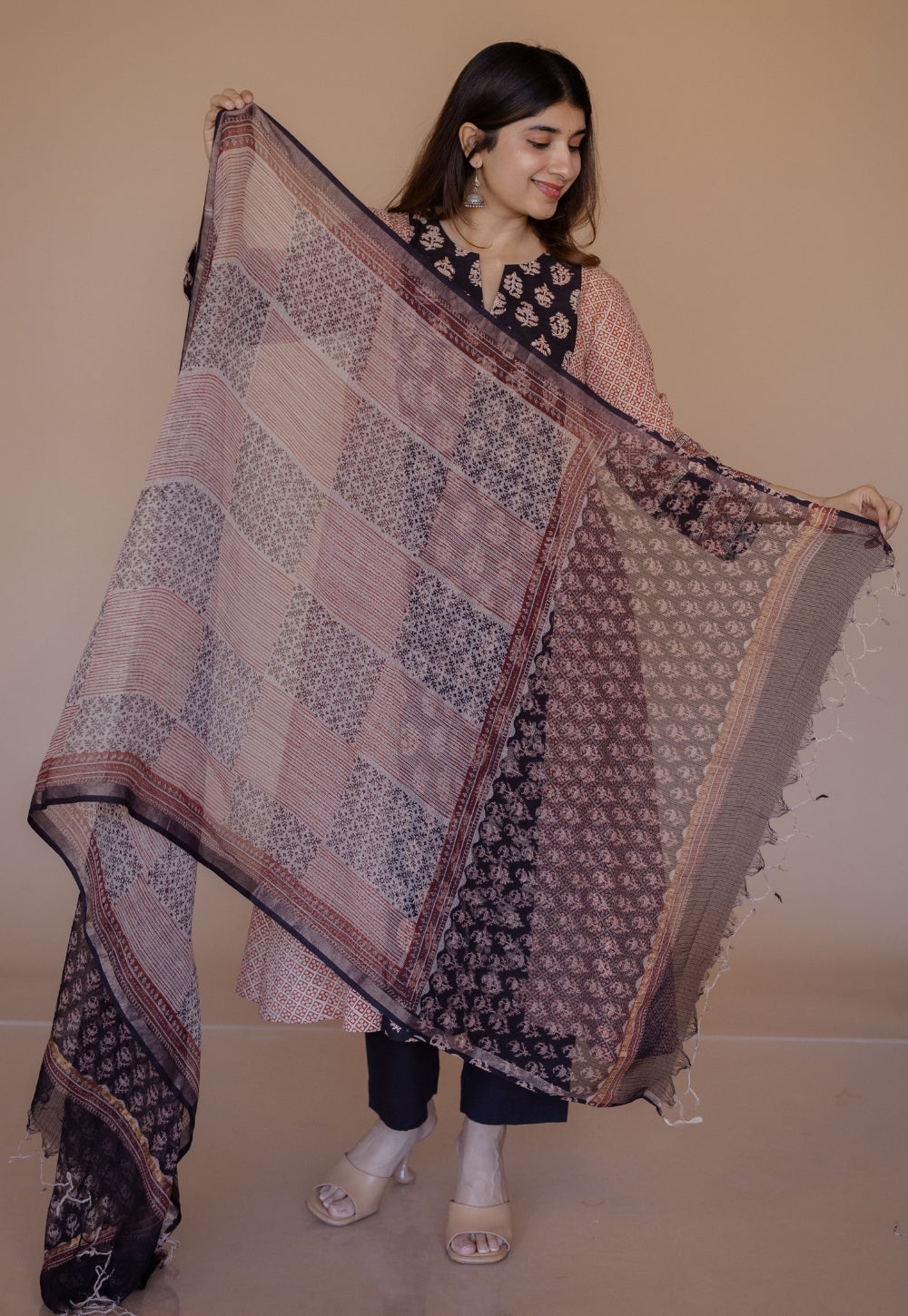 Malika Black Bagru Cotton Kali Kurta