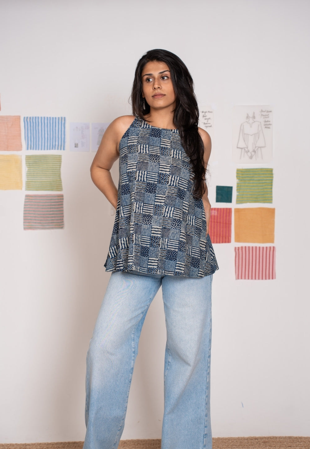 Parveen Blue Ajrakh Cotton A Line Short Tops