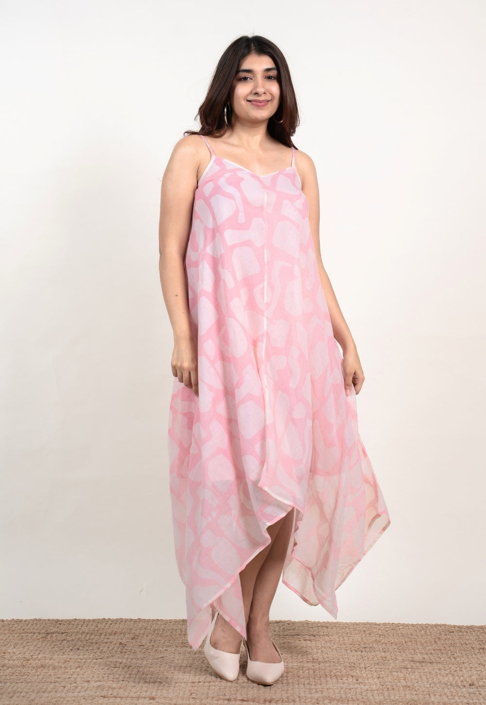 Farheen Pink Batik MulMul A Line Dress