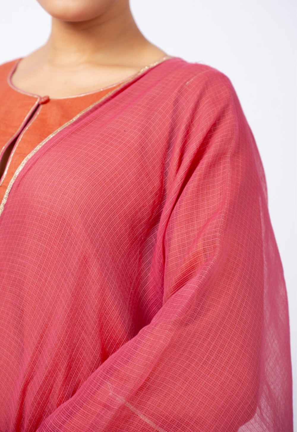 Adhya Orange Solid Slub Cotton Jhabbha Kali Kurta Suit Set with Solid Dupatta (Set of 3)