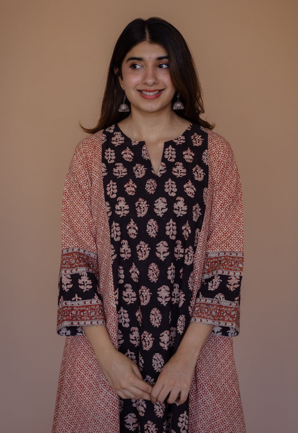Malika Black Bagru Cotton Kali Kurta