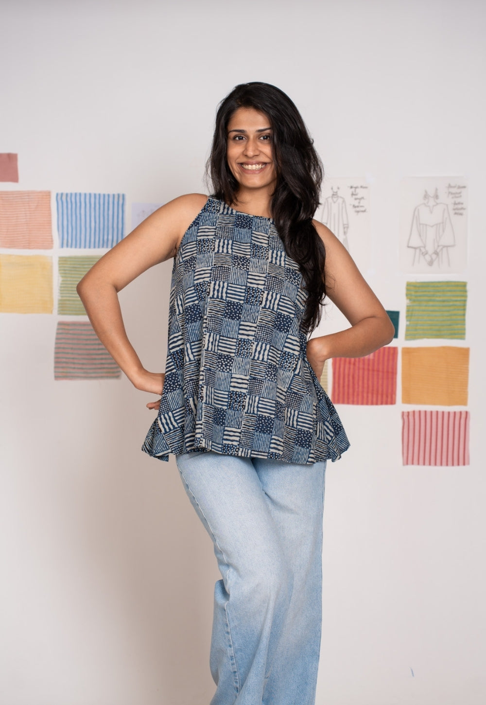 Parveen Blue Ajrakh Cotton A Line Short Tops