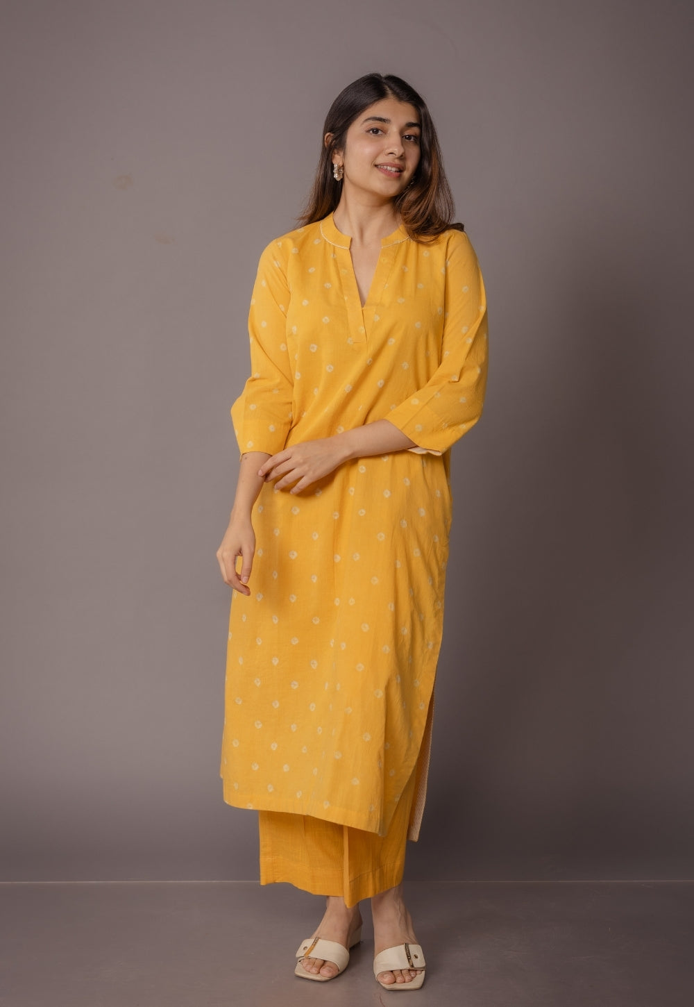 Tanya Yellow Bandhani Cotton Straight Kurta