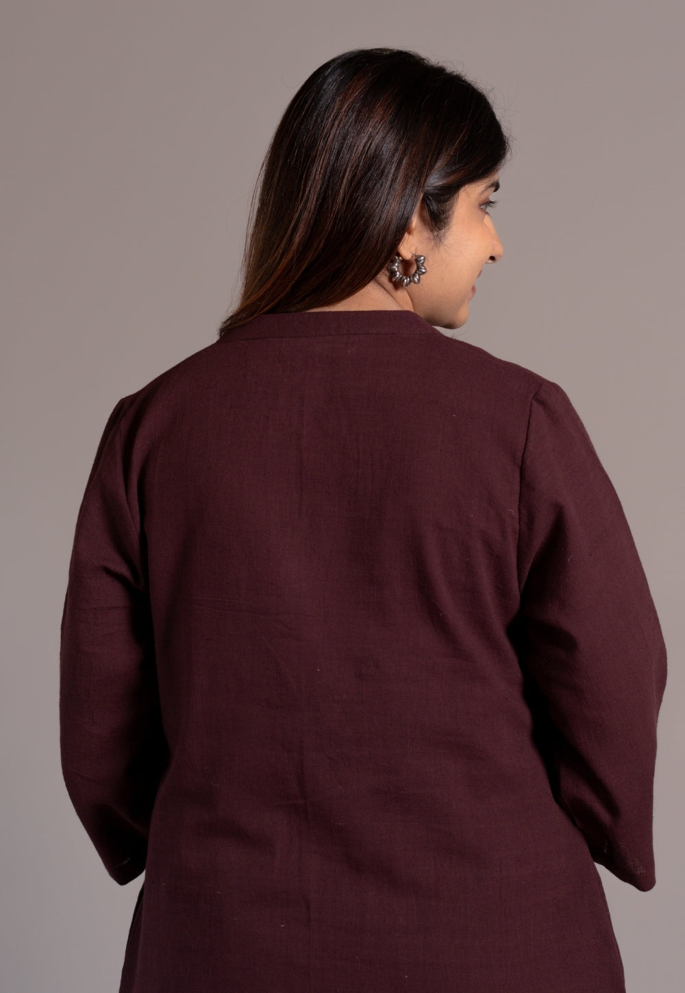 Wine Solid Slub Cotton Straight Kurta - DyeVerse