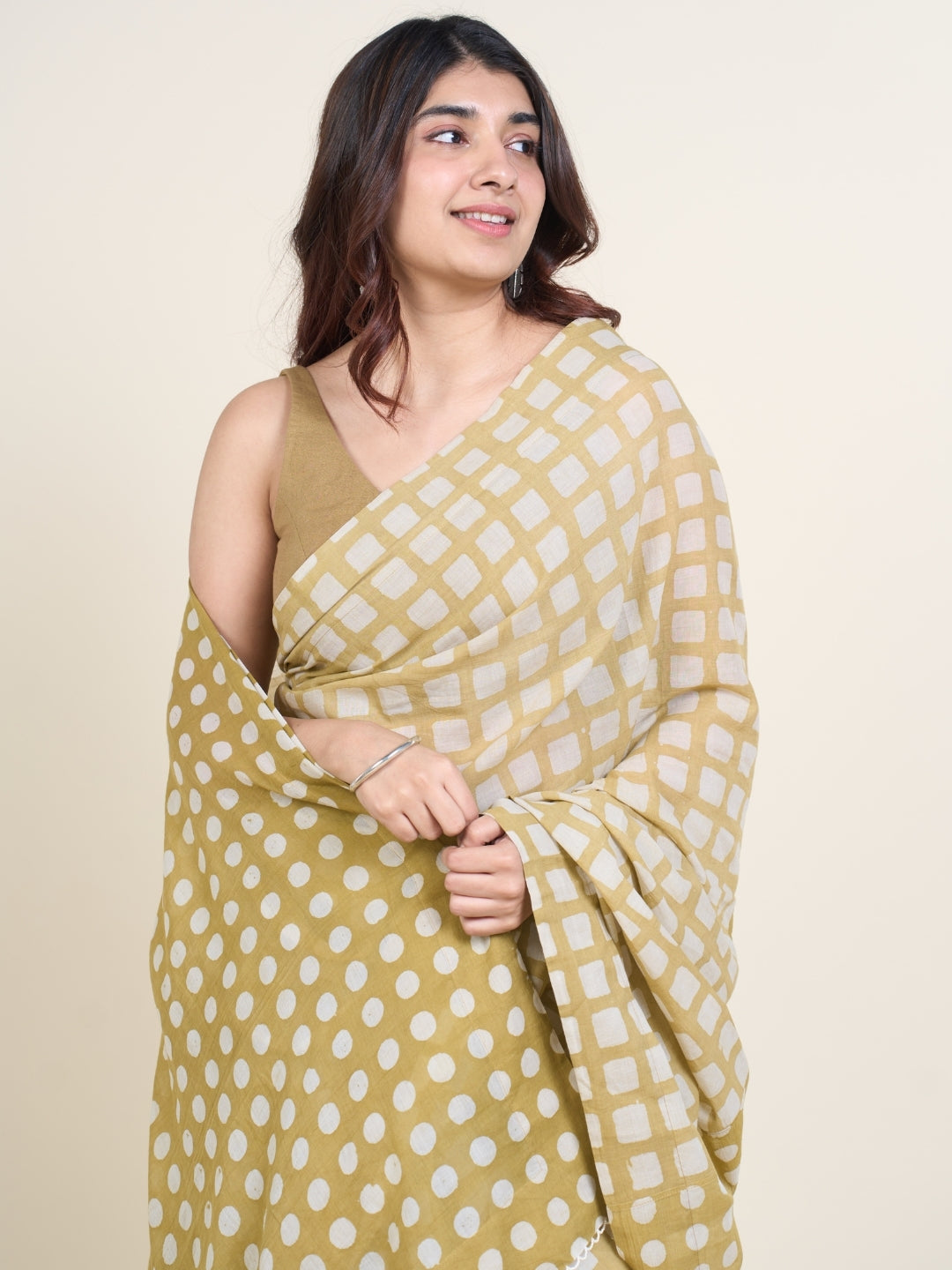 Urooj Green Batik Hand Block Print Mul Cotton Saree with Embroidery