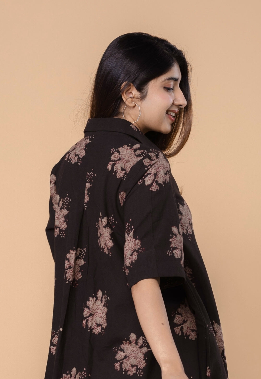 Srisha Brown Dabu Slub Cotton A Line Dress