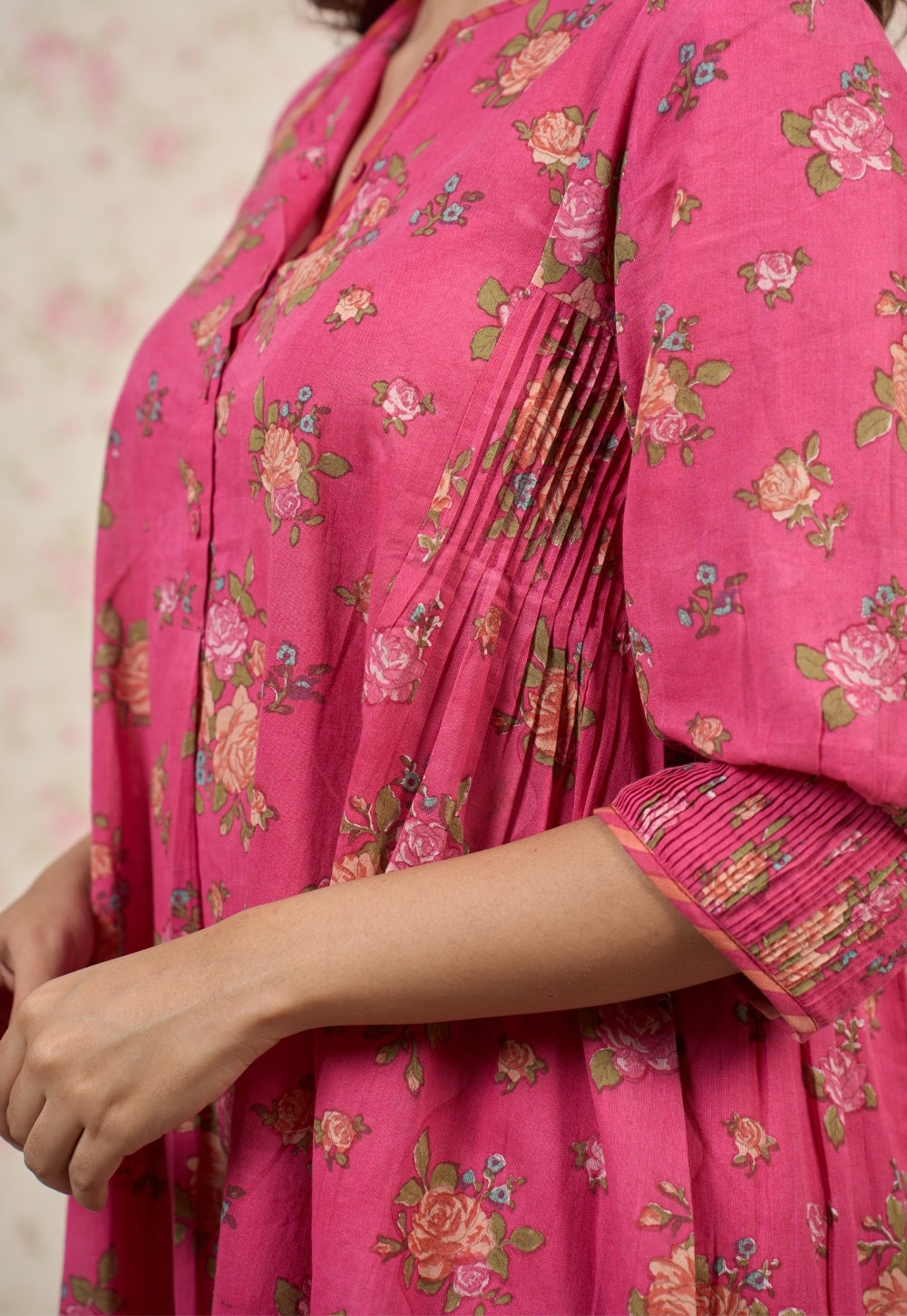 Rosie Pink Sanganeri Mul Cotton A Line Kurta Set (Set of 2)
