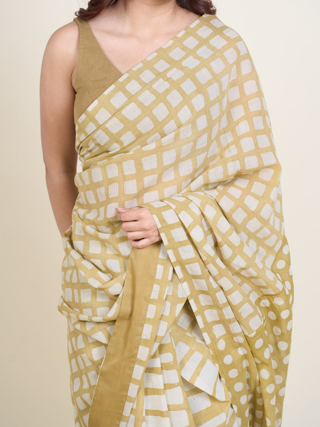 Urooj Green Batik Hand Block Print Mul Cotton Saree with Embroidery