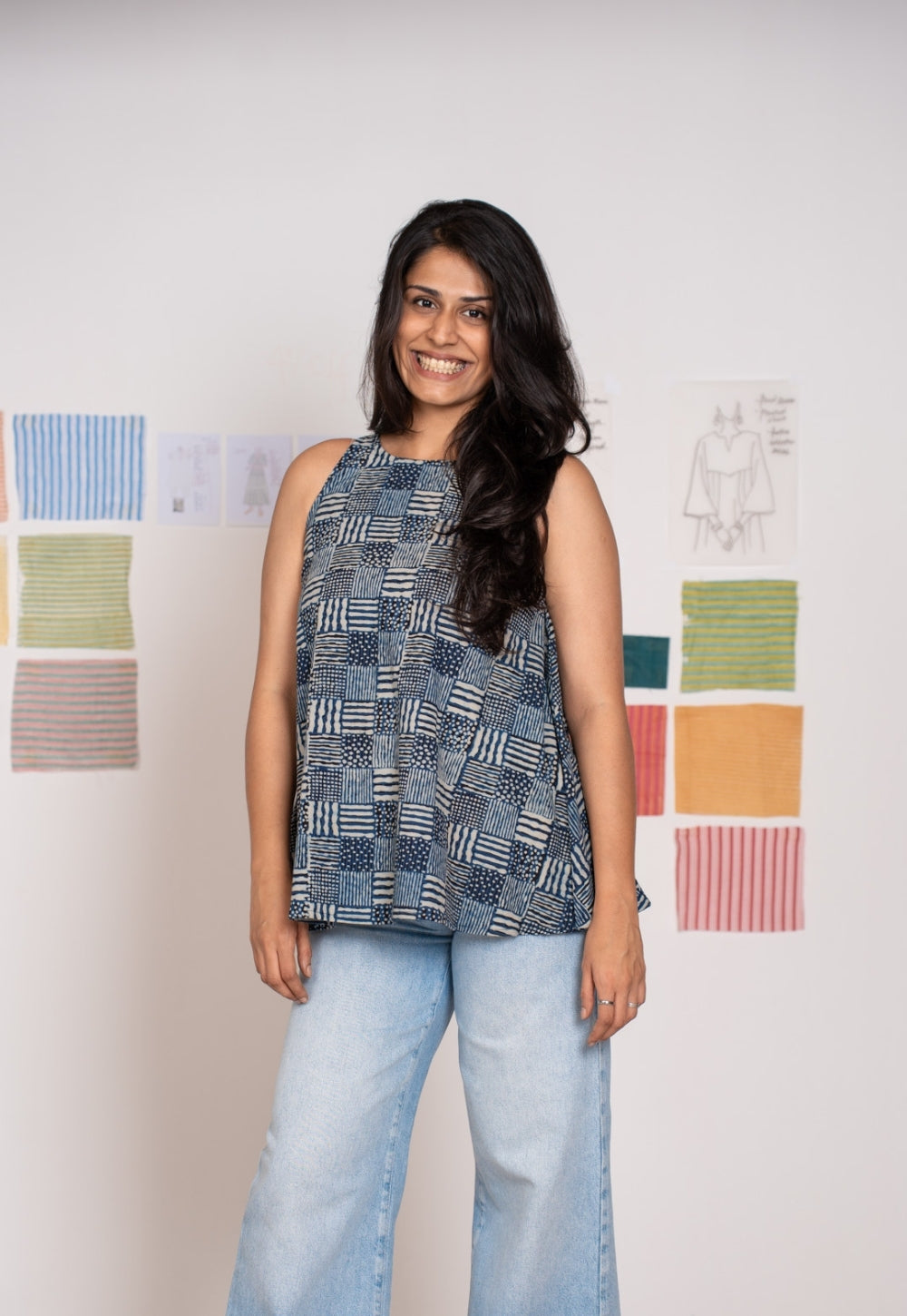 Parveen Blue Ajrakh Cotton A Line Short Tops