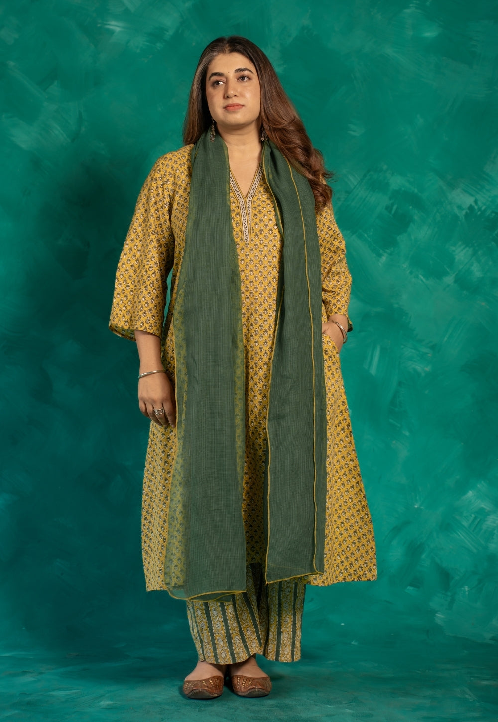 Moss Green Solid Kota Doria Dupatta