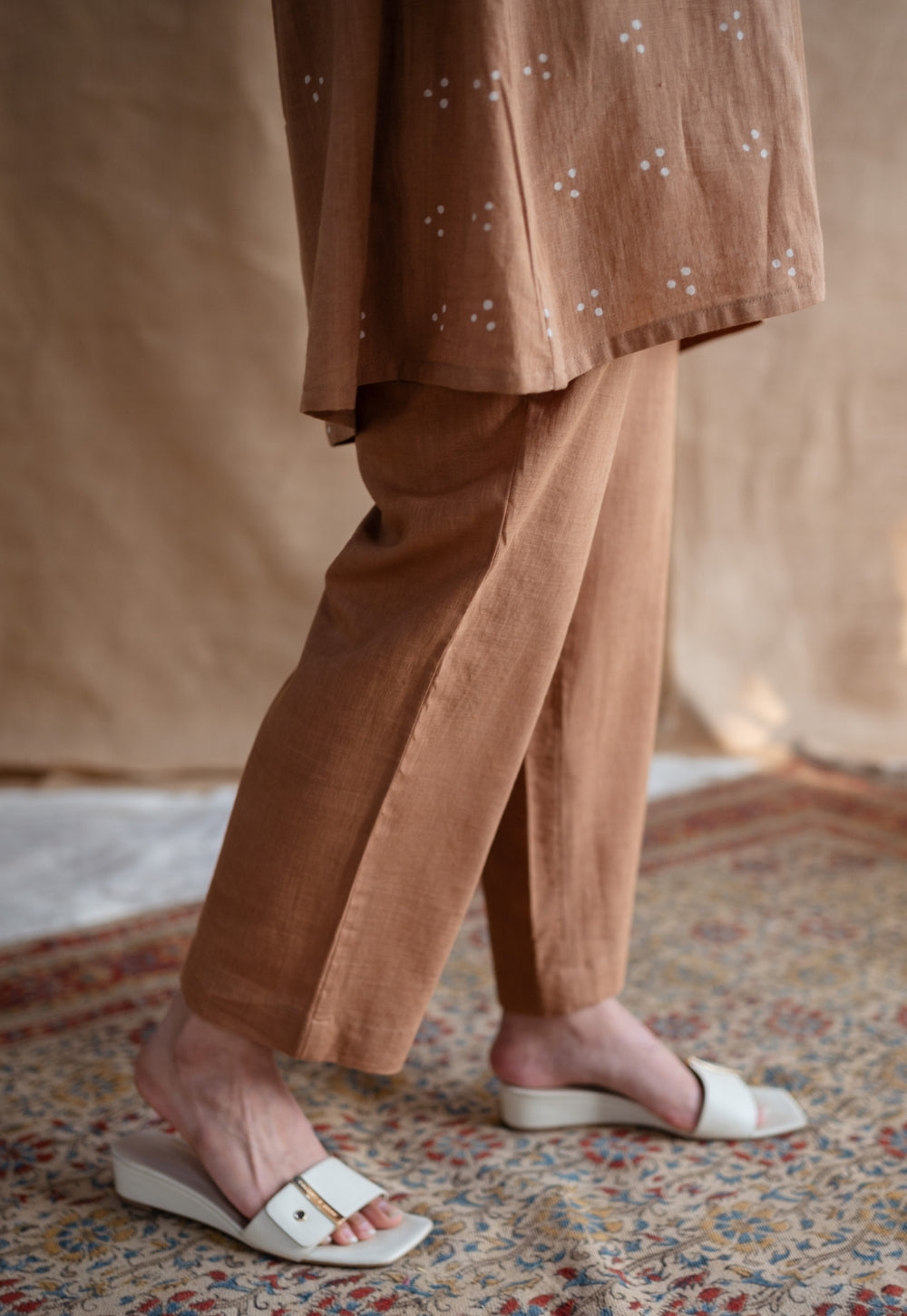 Tahin Slub Cotton Straight Pant