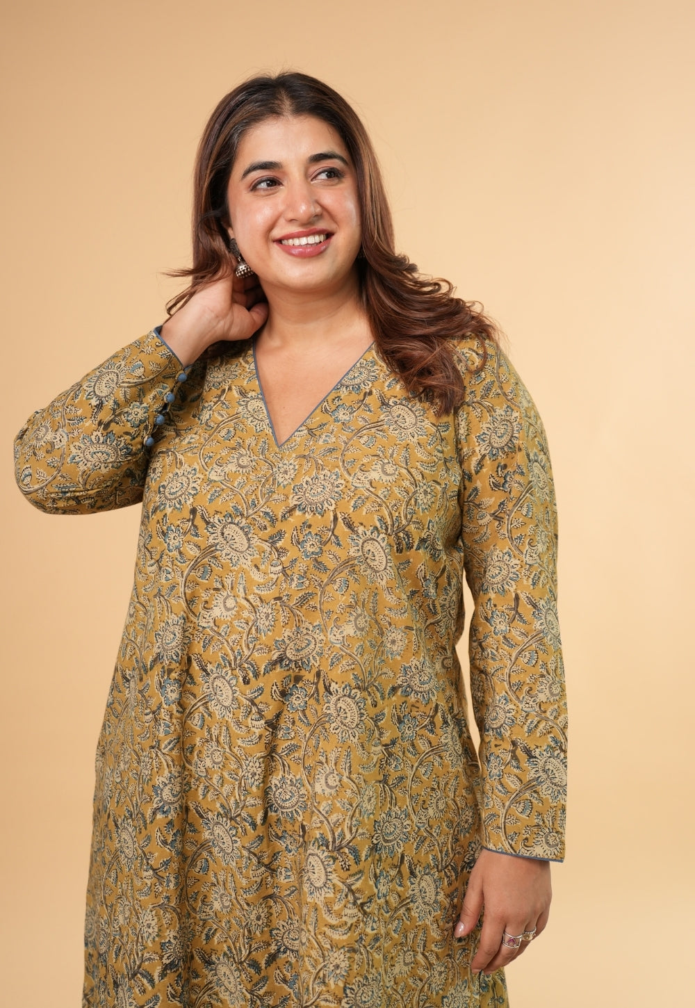 Rifaa Yellow Kalamkari Cotton A Line Kurta