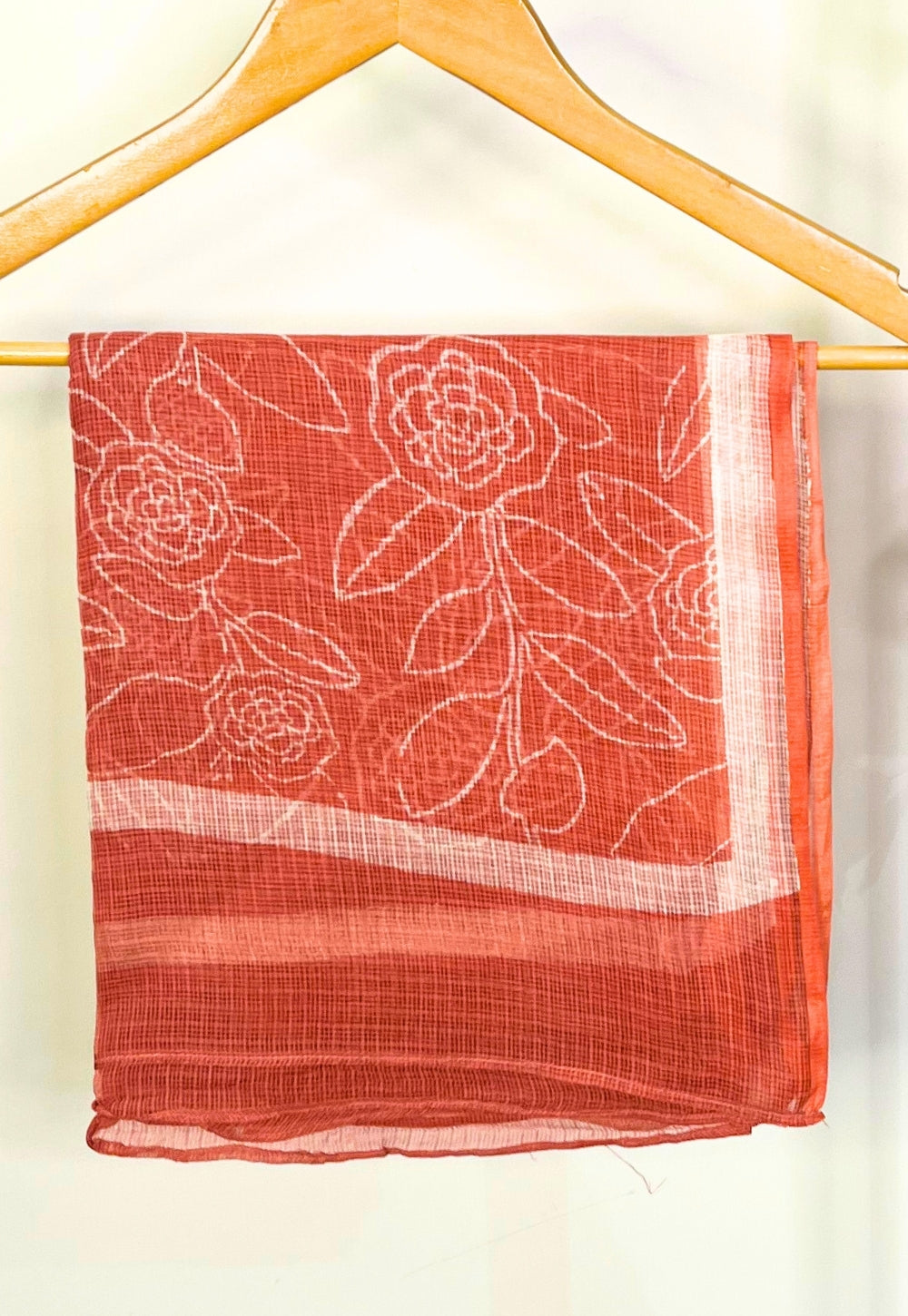 Red Floral Border Hand Block Print Kota Doria Cotton Dupatta